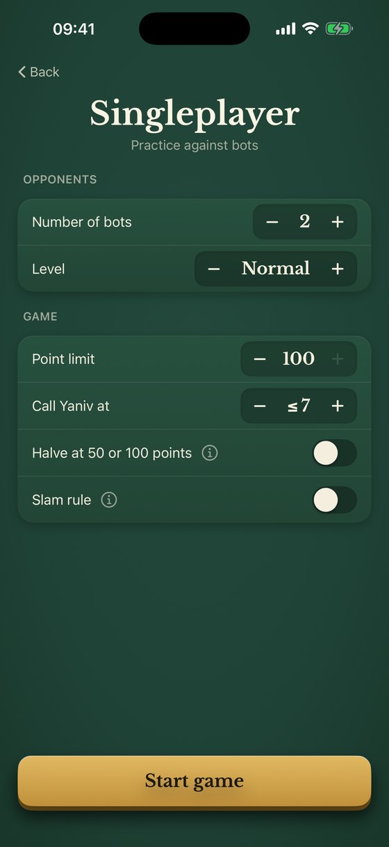 Setting up a singleplayer game: number of bots, level, point limit and house rules